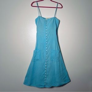 Mara Hoffman A-Line Linen Button down Dress in Turquoise, M